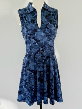 NWOT GFORE Sleeveless Navy Blue Camouflage A-Line Dress / Golf Dress / Tennis XS